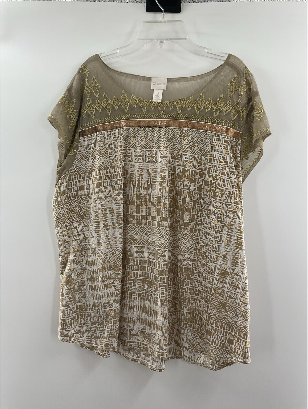 Chicos women’s size 3 blouse with metallic and sequins accents short sleeve 091